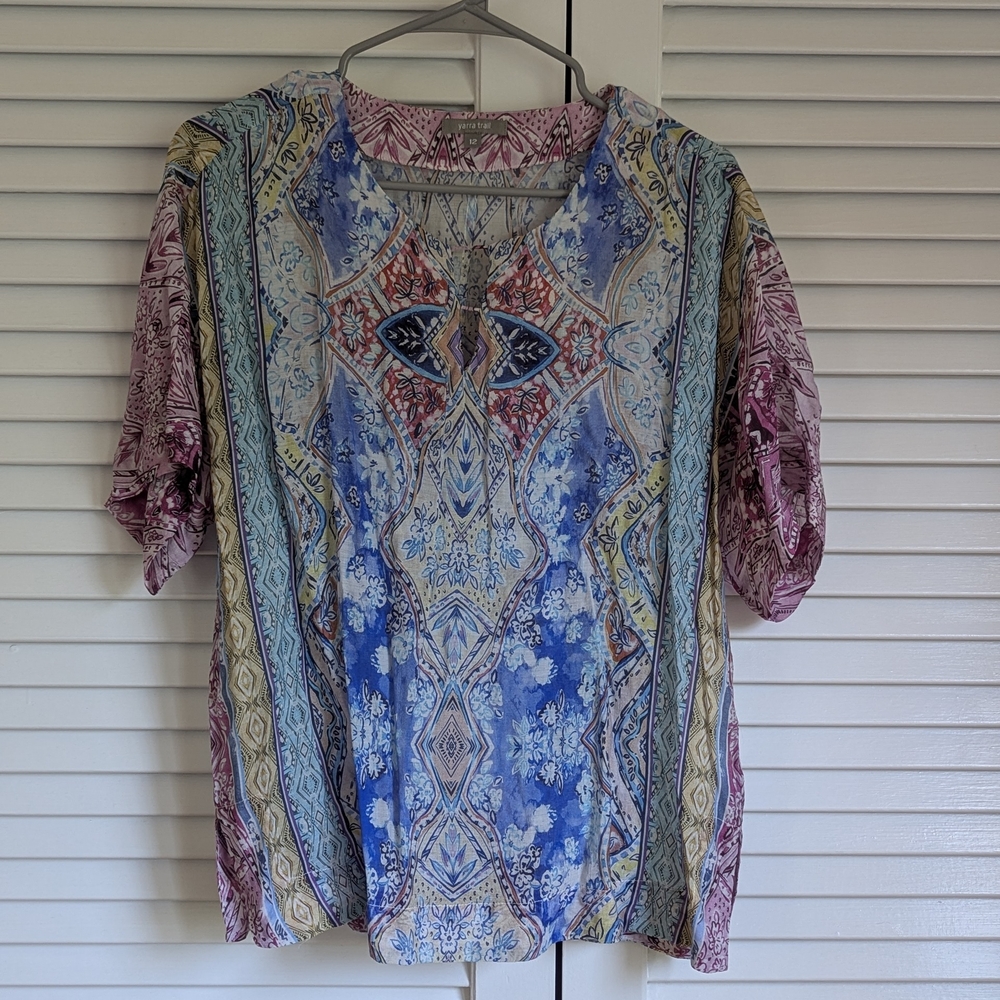 Yarra Trail Vibrant Multicolor Women's Short Sleeve Blouse Size 12